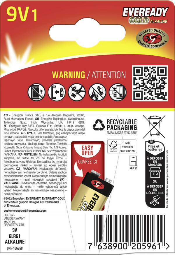 Eveready E304396500 9V batterij (blok) 9 V 1 stuk(s)