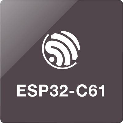 'ESP32-C61' logo op een grijze achtergrond met afgeronde hoeken, met een rond ontwerp dat lijkt op een Wi-Fi-symbool boven de tekst.