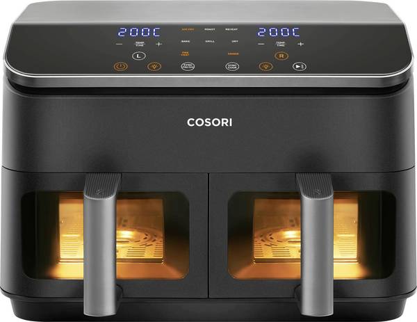 Cosori Doppel-Heißluftfritteuse CAF-R901-AEU Airfryer 8.5 l 1,75 kW Grillfunctie Zwart, Zilver