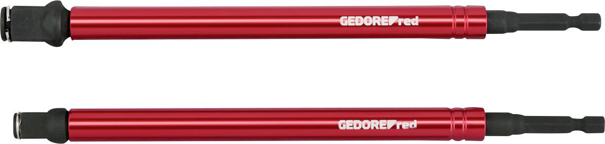 Twee rode teleskopische gereedschappen met het label 'GEDORE red'. Ze hebben zwarte uiteinden en uitschuifbare secties.