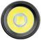 Ronde LED-gloeilamp met gele lens en zwarte buitenrand.