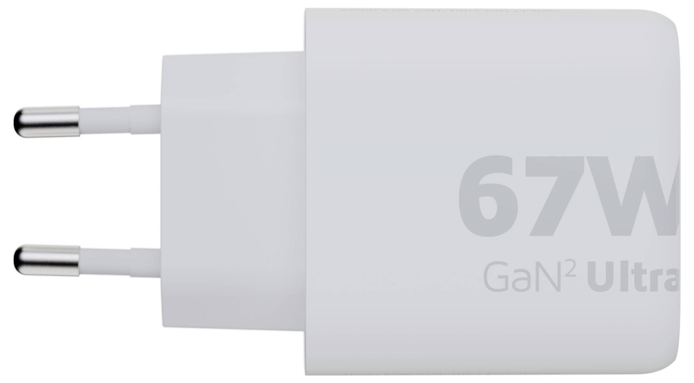 '67W GaN-oplader met twee pinnen, ontworpen voor efficiënt en snel opladen. Compact en geschikt voor internationaal gebruik.'