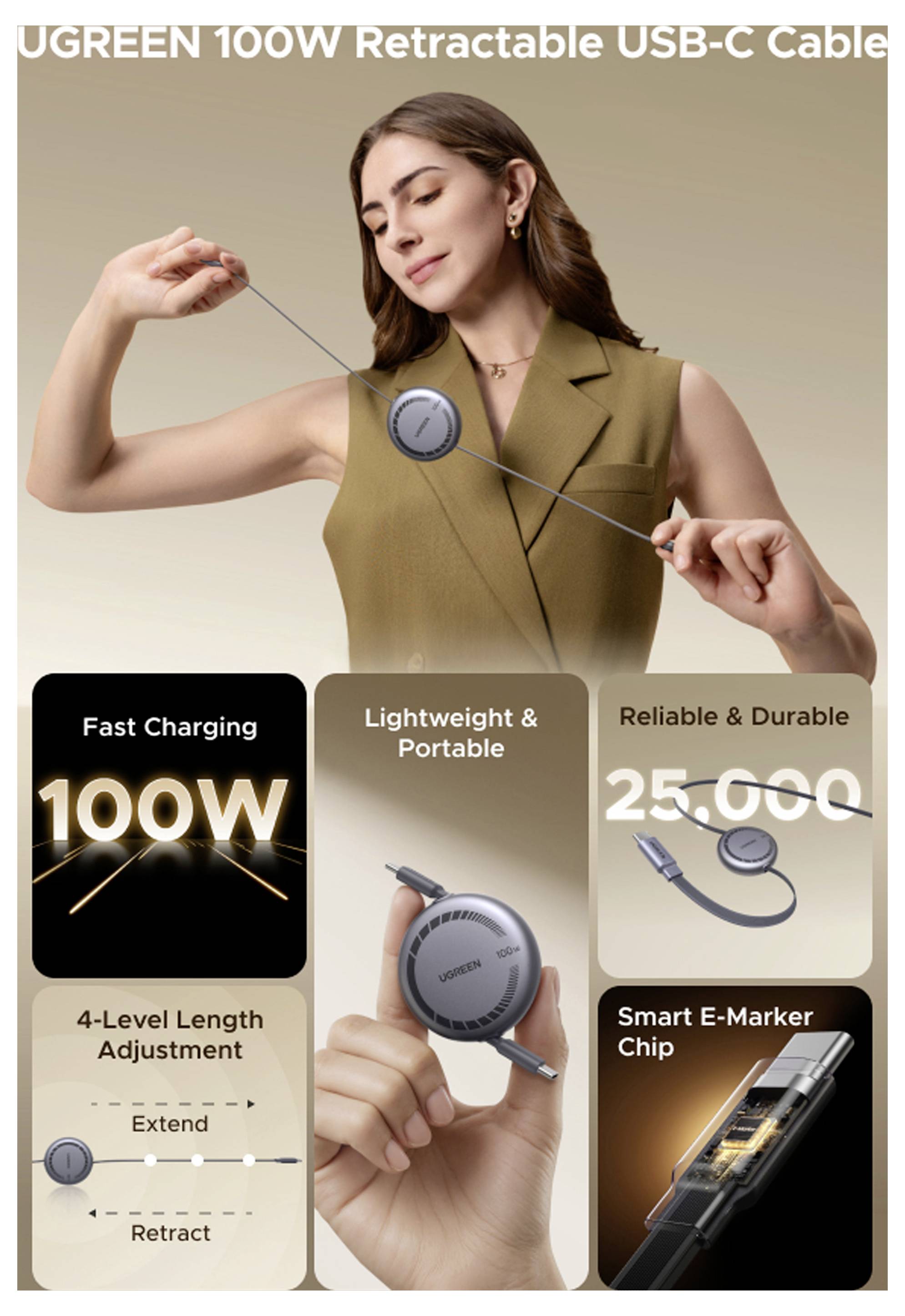 UGREEN 65905 USB-C-kabel USB-C 1 m Zwart-7