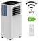 Een draagbare airconditioner met WiFi-connectiviteit, energieklasse A en afstandsbediening. Het apparaat heeft het label 'Be Cool'.