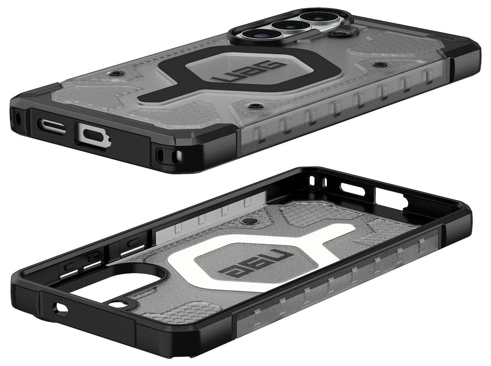 'Twee robuuste telefoonhoesjes met versterkte randen en uitgesproken hoekbescherming, die duurzaamheidskenmerken en nauwkeurige poortuitsnijdingen tonen.'