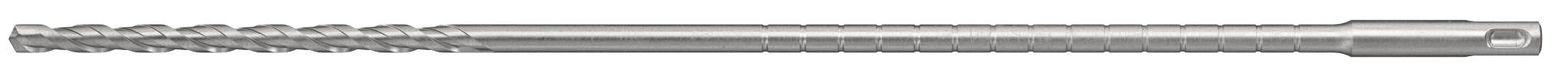 Een lang, smal zilveren metalen gereedschap of staaf met een klein vierkant tipje, horizontaal weergegeven op een witte achtergrond.