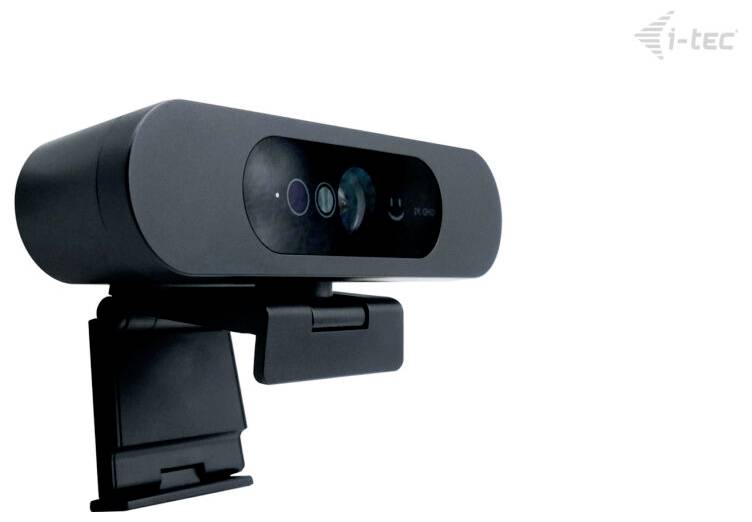 Een zwarte, rechthoekige webcamera met een verstelbare clip, geschikt voor montage op een monitor. Het merk 'i-tec' is zichtbaar in de rechterbovenhoek.