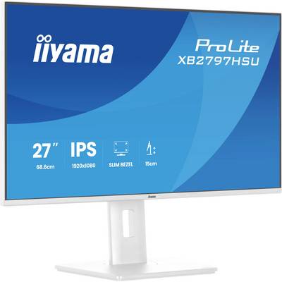 Een computermonitor met 'iiyama ProLite XB2797HSU' met specificaties: 27 inch schermgrootte, 1920x1080 resolutie, IPS, smal randje.