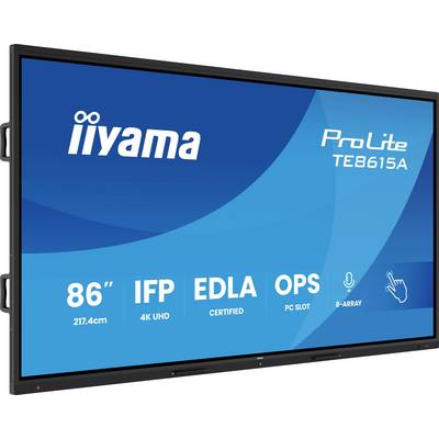 De 'iiyama ProLite TE8615A' interactief scherm beschikt over een 86-inch scherm, 4K UHD-resolutie, IFP, EDL, OPS-sleuf en B-Array-technologie.