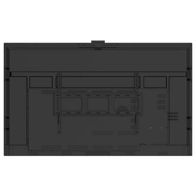 Achteraanzicht van een grote flatscreen-tv met poorten, bevestigingsbeugels en ventilatierooster. Geen zichtbare tekst of merklogo's.