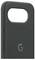 Een donkergrijze smartphonehoesje met een opening voor de camera en twee zijknoppen. Een 'G'-logo is zichtbaar onder de opening.