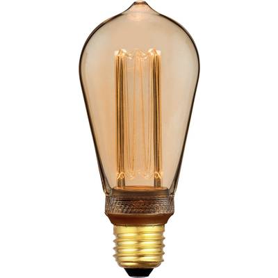 Een gloeilamp in vintage-stijl met zichtbare, gloeiende gloeidraad, ingekapseld in helder, druppelvormig glas, en met een schroefvoet.
