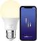 Een slimme LED-gloeilamp naast een smartphone die de Nordlux Smart-app-interface weergeeft, wat aangeeft dat Bluetooth-connectiviteit voor bediening beschikbaar is.