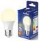 Slimme LED-lamp 'Nordlux 2700 Kelvin, 210-806 lumen, F-classificatie', Bluetooth-ingeschakeld, afgebeeld naast de verpakking met nadruk op energie-efficiëntie.