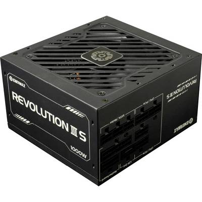Zwarte Enermax Revolution III S 1000W computervoeding met geventileerde bovenkant en modulaire kabelpoorten