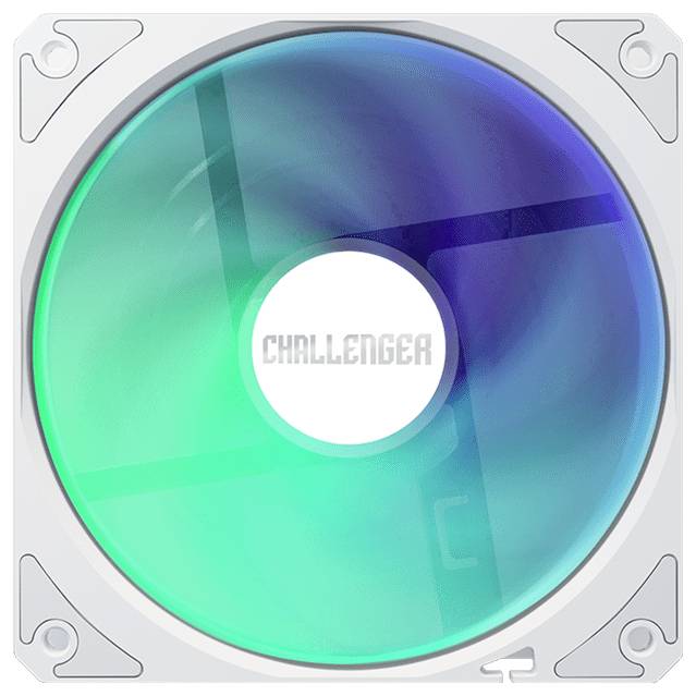 Een teal-en-blauwe CD of DVD met het label 'CHALLENGER' in een doorzichtig plastic juwelendoosje.