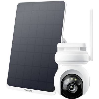 Een op zonne-energie aangedreven beveiligingscamera met een zonnepaneel en 360-graden rotatiekapaciteit voor buitenbewaking.