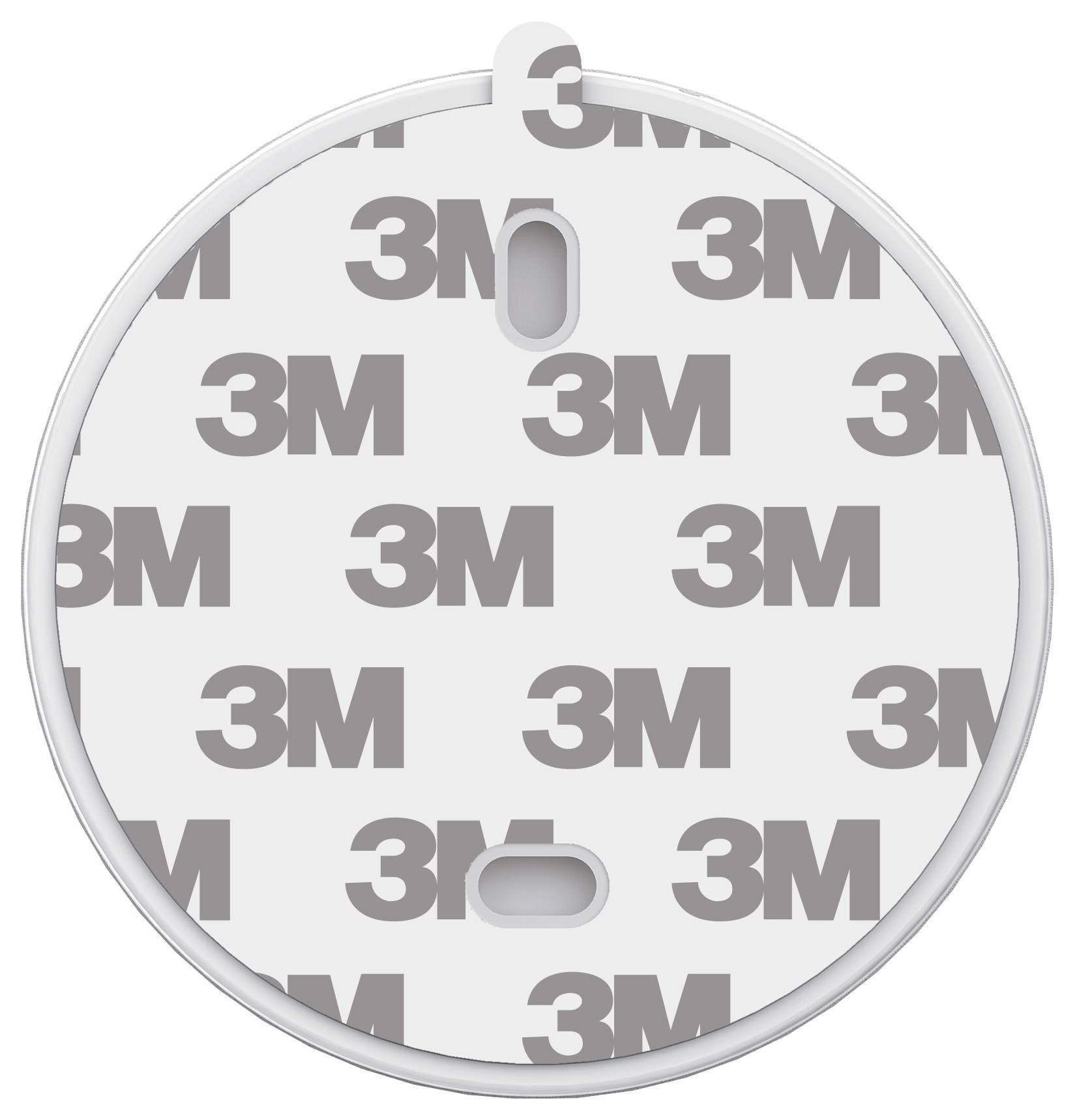 Een rond zelfklevend pad met een herhalend '3M'-logopatroon, ontworpen om objecten veilig op oppervlakken te bevestigen.