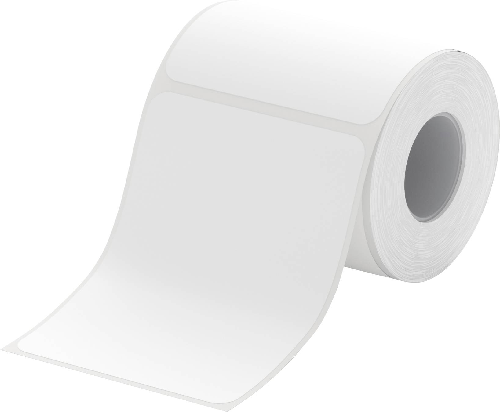 Een rol blanco witte zelfklevende etiketten of stickerpapier op een witte achtergrond.