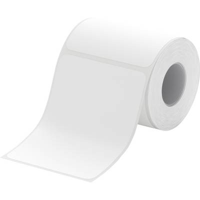 Een rol blanco witte zelfklevende etiketten of stickerpapier op een witte achtergrond.