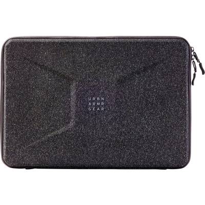 Een donkergrijs laptophoesje met een getextureerde oppervlak en een ritssluiting, met het centraal geplaatste merk logo 'URBN ARMR GEAR'.