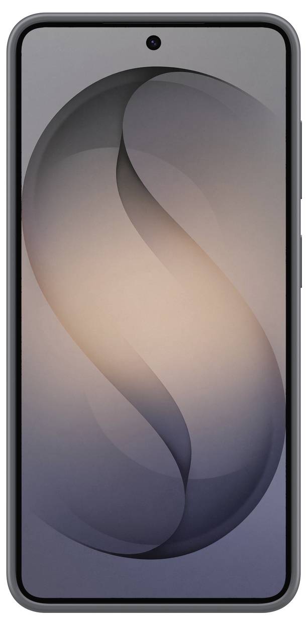 Een smartphone met een donker, abstract ontwerp op het scherm. Het apparaat heeft een dun kader en wordt weergegeven vanuit de frontale weergave.