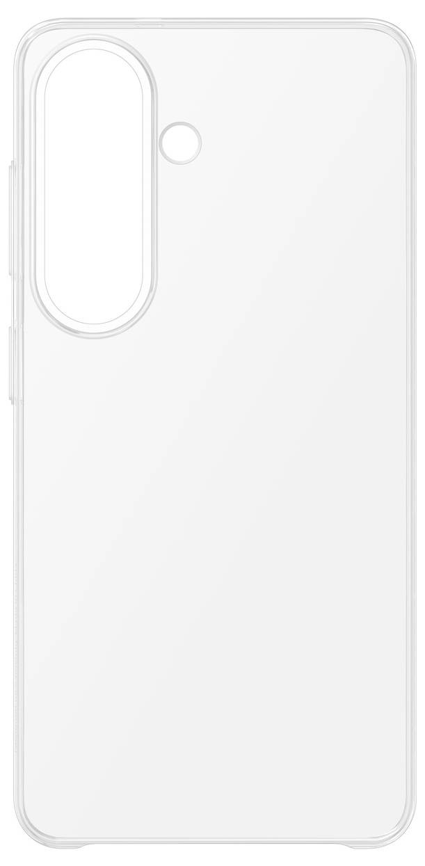 Helder smartphonehoesje met een camerautsnijding linksboven, geschikt voor een verticaal uitgelijnde triple-cameraconfiguratie.