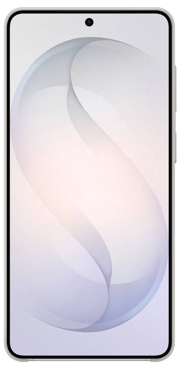 Een smartphone met een elegant en minimalistisch ontwerp, voorzien van een gecentreerde frontcamera aan de bovenkant van het scherm zonder rand.