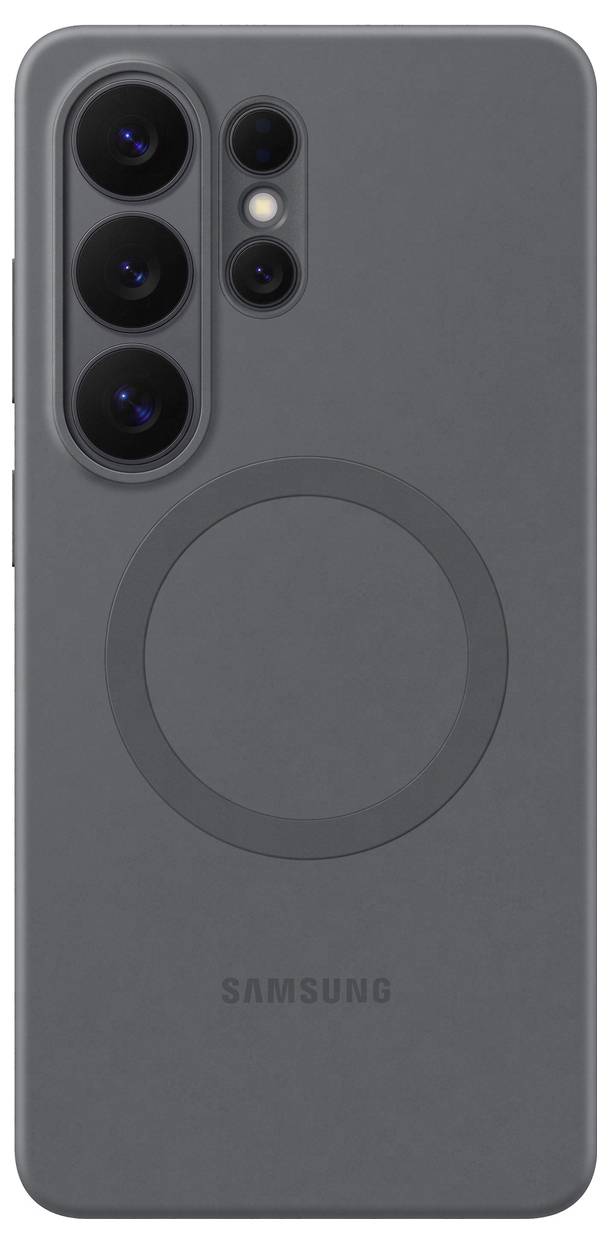 Een slanke telefoonhoes met cameragaten en een ronde vorm, met het Samsung-logo.