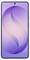 Een smartphone met een randloos scherm met een gebogen abstract purperkleurig ontwerp op het scherm.