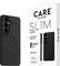 'CARE SLIM CASE door PanzerGlass' verpakking en zwart telefoonhoesje voor Samsung Galaxy S26, met nadruk op '1mm Licht ontwerp' en 'Magnetisch Qi-compatibel'.