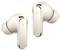 'Witte draadloze oordopjes met slank ontwerp; elke oordop heeft een glanzend oppervlak en in-ear tips voor comfort, merklogo zichtbaar aan de zijkant.'