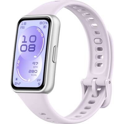 Een slim fitneshorloge met een zachte roze band geeft de tijd, datum, weer, hartslag, stappen, verbrandde calorieën en UV-index weer.