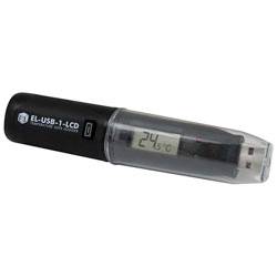 Een USB-temperatuurdataloggeer met een LCD-display dat '24°C' weergeeft, ingepakt in een doorzichtige beschermhoes, ontworpen voor temperatuurmonitoring.
