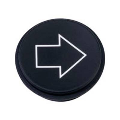 Een ronde zwarte knop met een wit symbool van een naar rechts wijzende pijl.