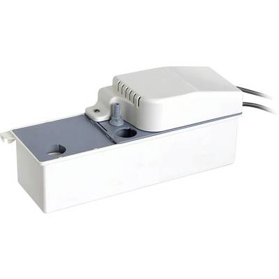 Een witte, rechthoekige kunststof behuizing met een uitstekende grijze plaat met twee gaten en een klein verticaal mondstuk aan de bovenkant.