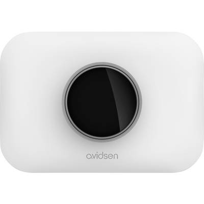 'Avidsen' gelabeld wit apparaat met een centraal zwart lensachtig onderdeel, mogelijk een camera of sensor.