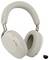 Beige over-ear draadloze koptelefoons met gevoerde hoofdband en oorkussen, afgebeeld met een USB-adapter ernaast.