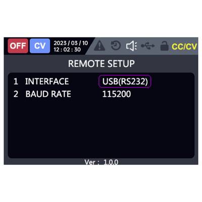 Camerabeheer instellingenscherm met interface ingesteld op USB(RS232) en baudrate 115200.