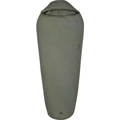 Een groene slaapzak met een mummievorm, ontworpen voor compact reizen en isolatie.