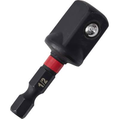 Zwarte hoekige stekkerkoppeling met een 1/4-inch zeskantschacht en vierkante aandrijfkop.