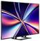 Een groot flatscreen-televisietoestel met een levendig abstract wervelontwerp op het display, dat een mengsel van blauwe, roze en oranje tinten toont.