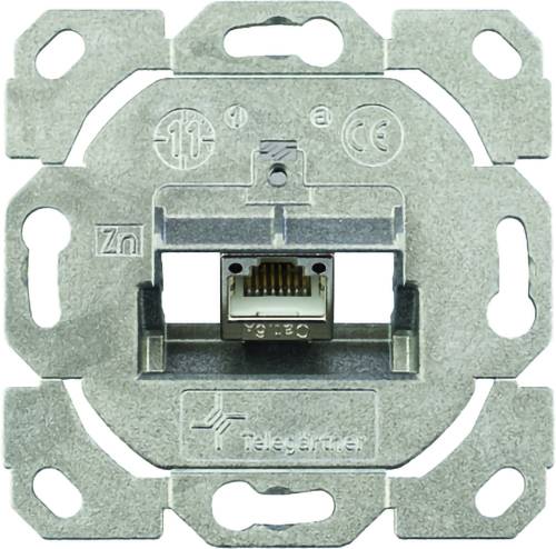 Metalen wandmontage-jackplaat met centrale RJ45-Ethernetpoort voor netwerkkabelaansluiting.