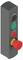 Een verticaal paneel met vier knoppen: grijs bovenaan, groen, rood, en een grote gele basis rode noodstopknop onderaan.