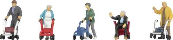 NOCH 0015549 H0 Senioren met rollator figuren Kant-en-klaar model, Kunststof model, Handbeschilderd, Zittend, Staand, In beweging