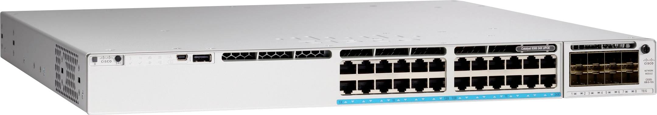 Een netwerkswitch met meerdere Ethernet-poorten op het voorpaneel, ontworpen voor beheer en routering van gegevens in een computernetwerkopstelling.