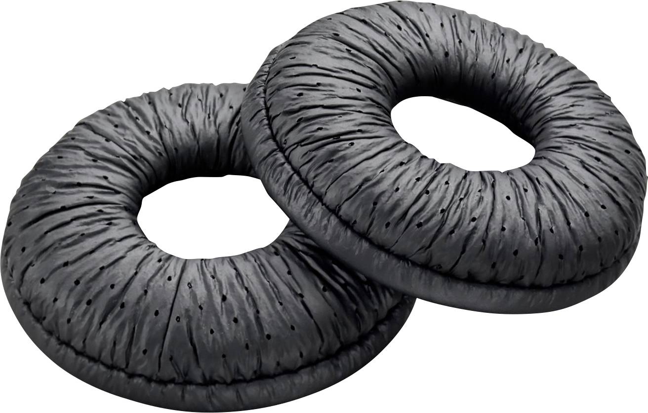 Twee zwarte vervangingsoorkussens, licht gestructureerd, ontworpen voor koptelefoons, weergegeven op een witte achtergrond.