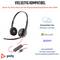 Een zwart en rood headset met USB-verbinding, compatibel met Windows, Mac, Microsoft en Zoom, met Poly-branding.