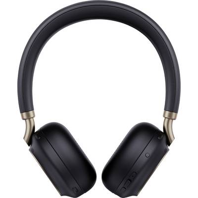 Zwarte over-ear koptelefoon met elegant design, met knoppen op de rechteroorkop.