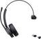 Een zwarte draadloze headset met microfoon en USB-dongle, ontworpen voor handsfree audiocommunicatie en connectiviteit.